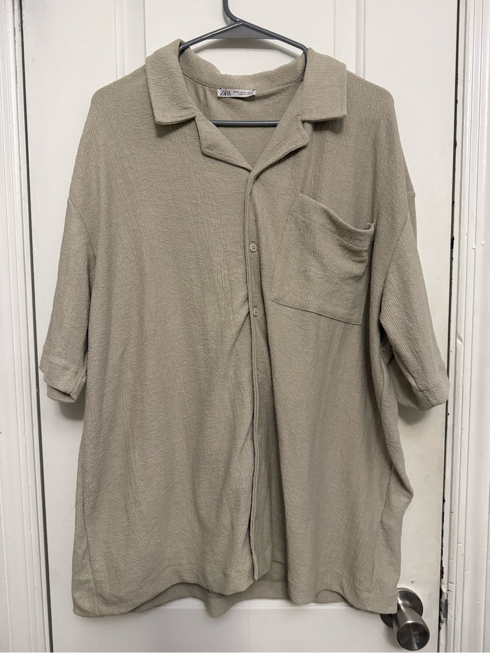 Zara Beige Relaxed Textured Button-Up